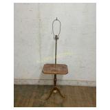 Wood and Brass Floor Lamp with Attached Table