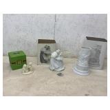 Three Porcelain Figurines with Boxes