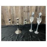 Silver-Plated Candelabra and Calla Lily Vase Pair