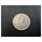 1970s British 10 Pence Coin