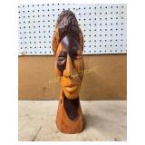 Carved Wooden Bust with Textured Hair