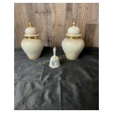 Two English Ceramic Jars and Decorative Bell