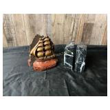 Two Pairs of Vintage Bookends: Cast Iron and Marbl