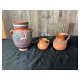 Three Handcrafted Red Clay Pottery Vessels