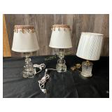 Three Table Lamps with Glass Bases