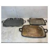3 Silver-Plated Serving Trays with Handles
