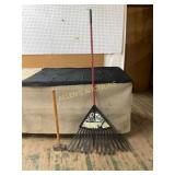 Metal Garden Rake and Wooden Handle Hammer