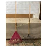 Two Garden Rakes with Wooden Handles