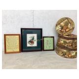 Framed Artwork and Decorative Storage Boxes