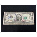 U.S. $2 Bill with Handwritten Marks, Series 1976