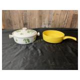 Two Ceramic Cookware Items with Lid and Handle