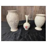 Lenox White Porcelain Vase Trio With Floral Motifs