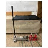 2-Ton Hydraulic Floor Jack and Two Jack Stands