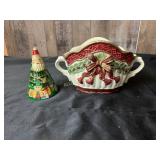Christmas-Themed Ceramic Bowl and Tree Box