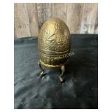 Embossed Brass Egg-Shaped Box with Stand