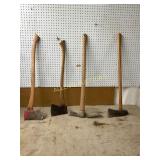 Four Wooden-Handled Axes and Mauls