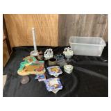Decorative Items and Plastic Storage Bin
