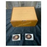 Wooden Box With Two Belt Buckles