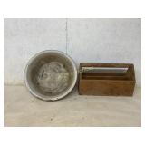 White Enamel Basin and Wooden Crate