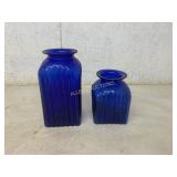 Two Cobalt Blue Ribbed Glass Vases