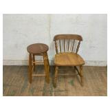 Wood Chair and Stool Set with Spindle Details