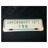 1971 Greensboro License Plate Tag