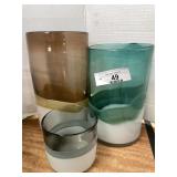 3 Home accent art glass vases