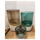 3 Home accent art glass vases