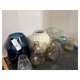 Various home accent art glass vases