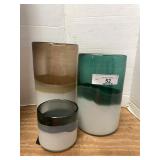 3 Home accent art glass vases