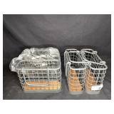 4 New metal baskets with wood bottoms
