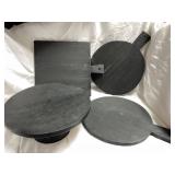 Wood cake stand and 3 cutting boards