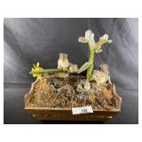 Faux Garden Scenic Display w/ 2 Stuffed Chipmunks