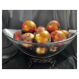 Ornamental Balls in Decorative Glass Bowl