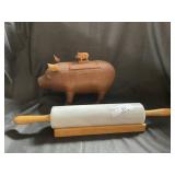 Marble Rolling Pin & Woven Piggy Holder