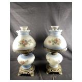 Vintage hand painted brass hurricane lamps