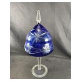 Cobalt Blue Bohemian cut covered compote
