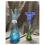 Lot of 2 Blown Glass Vases - Blue/Green