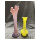 Lot of 2 Blown Glass Vases - Purple and Yellow