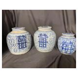 3 Pc Antique Porcelain Ginger Jar Set w/Auth. Cert