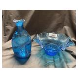 Lot of 2 Blown Glass, Hurricane Style Vase&Bowl