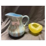 Blown Glass Bowl & Pottery Pitcher