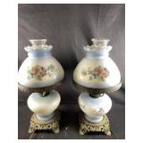 Vintage hand painted brass hurricane lamps