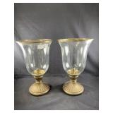Pair of Brass&Glass Lg. Candleholders