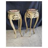 Pair of Ornate Marble Top Planters