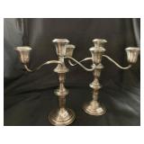 Pair of Sterling Weighted Triple-Arm Candelabra