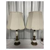 Pair marble/brass mid century lamps