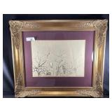 Signed Savannah framed pencil drawing