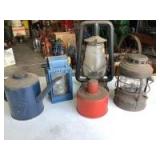 (5) Vintage Lanterns, Smudge pot, & Oil Can