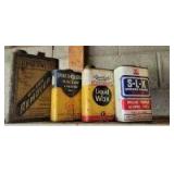 (4) Metal varnish, Linseed, liquid wax, & shellac cans